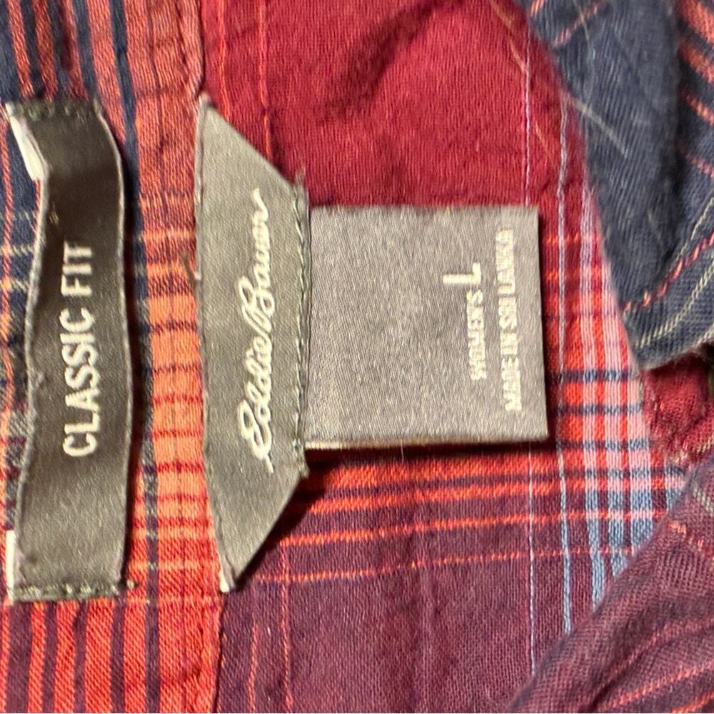 Eddie Bauer Red & Blue Classic Fit Plaid Cotton Button Down Shirt L - Picture 2 of 6